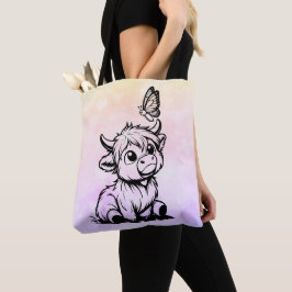 Hochlandkuh mit Schmetterling Tasche