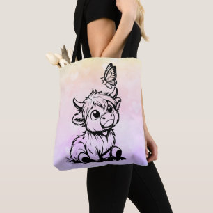 Hochlandkuh mit Schmetterling Tasche
