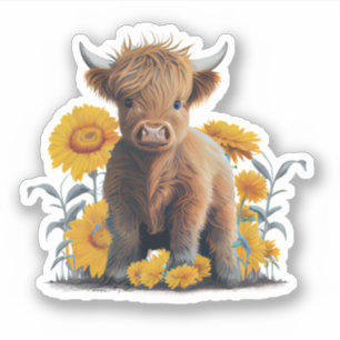 Hochlandkuh mit Sonnenblumen, kundenspezifischer S Aufkleber