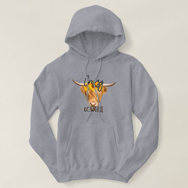Hochlandkuh mit Sonnenblumendekor Hoodie (Design vorne)