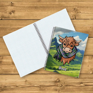 Hochlandkuh mit Tartan-Karpfen Notizbuch