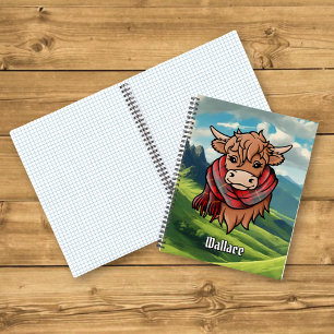Hochlandkuh mit Wallace Tartan Scarf Notizbuch