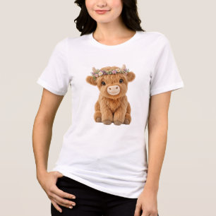 Hochlandkuh mit Wildblumenkrone Tri-Blend Shirt