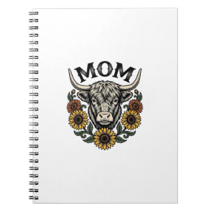 Hochlandkuh-Mutter Vintage-Sonnenblume Western-Des Notizblock