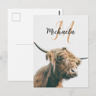 Hochlandkuh-Porträt mit individuellem Namen und In Postkarte