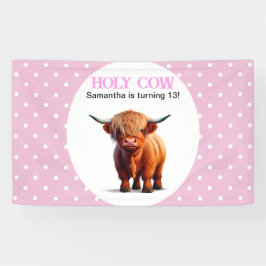 Hochlandkuh rosa weißes Banner