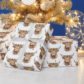 Hochlandkuh Rustikales Weihnachtswackelpapier Geschenkpapier