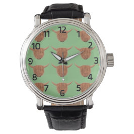 Hochlandkuh sieht grünes Gesicht Armbanduhr