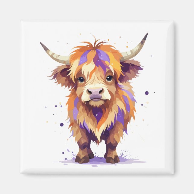 Hochlandkuh spielerisch Adorable Fun Animal Colorf Magnet (Vorne)