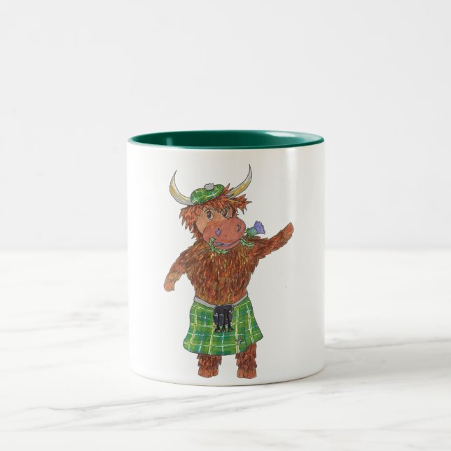 Hochlandkuh Tartandistel Zweifarbige Tasse (Mittel)