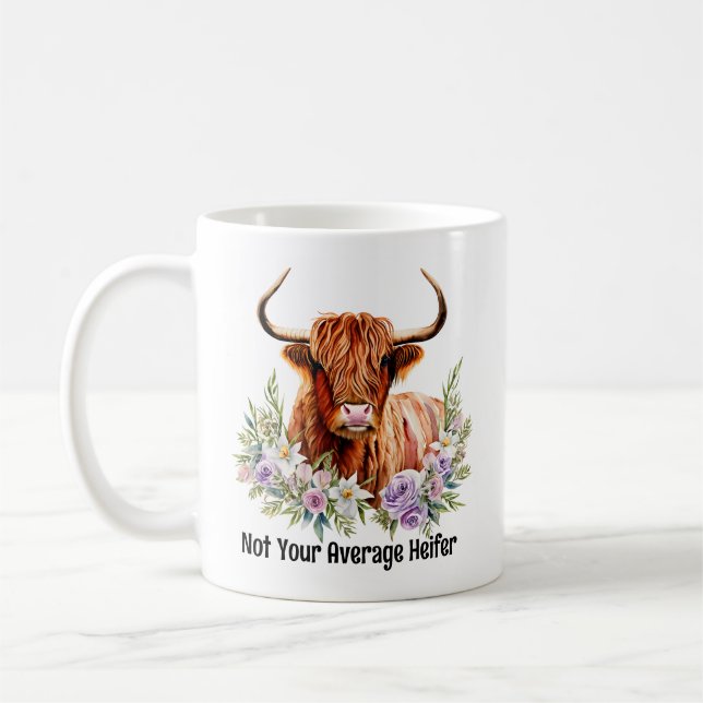 Hochlandkuh und Blume Funny Heifer Wasserfarbe Kaffeetasse (Links)