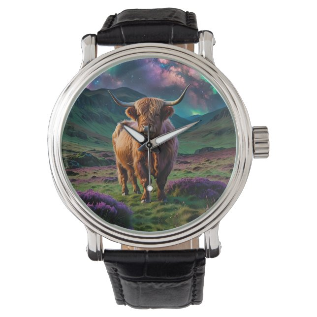 Hochlandkuh unter den Sternen Armbanduhr (Vorderseite)