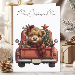 Hochlandkuh Vintage-Rotlastwagen Frohe Weihnachten