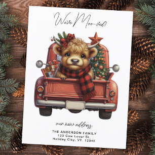 Hochlandkuh Vintager roter Lkw Weihnachtsverkehr Ankündigungspostkarte