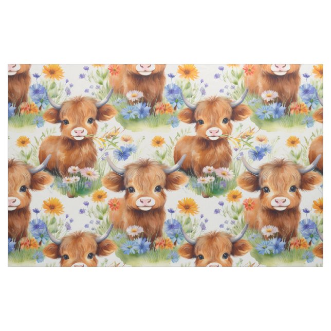 Hochlandkühe in freilebenden Blume Stoff (Fat Quarter (45,7 x 55,9 cm))