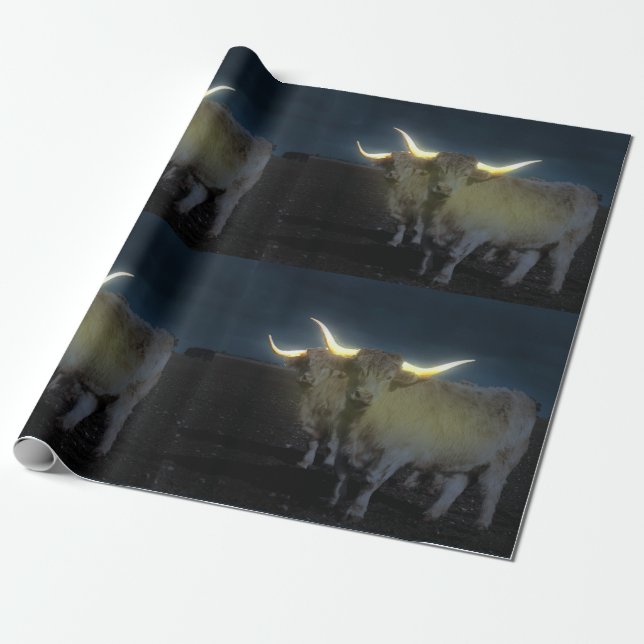 Hochlandkühe leuchten im Dunkeln, Geschenkwrap Geschenkpapier (Ungerollt)