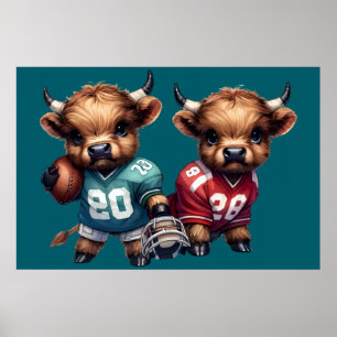 Hochlandkühe und Fußball Poster