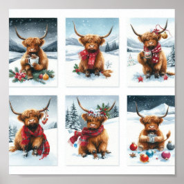 Hochlandkühe zu Weihnachten Poster