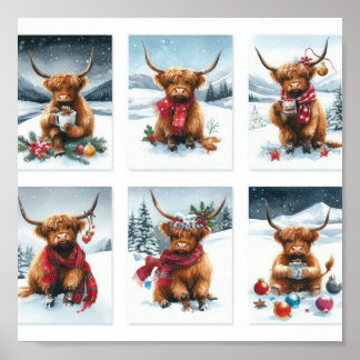 Hochlandkühe zu Weihnachten Poster