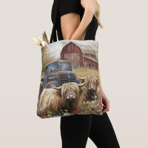 Hochlandkuhkalb Vintager LKW Rustikaler Rotbarsch Tasche