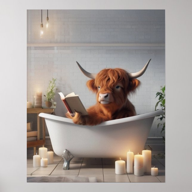 Hochlandkuhlektüre in der Badewanne Wunderschönes  Poster (Vorne)