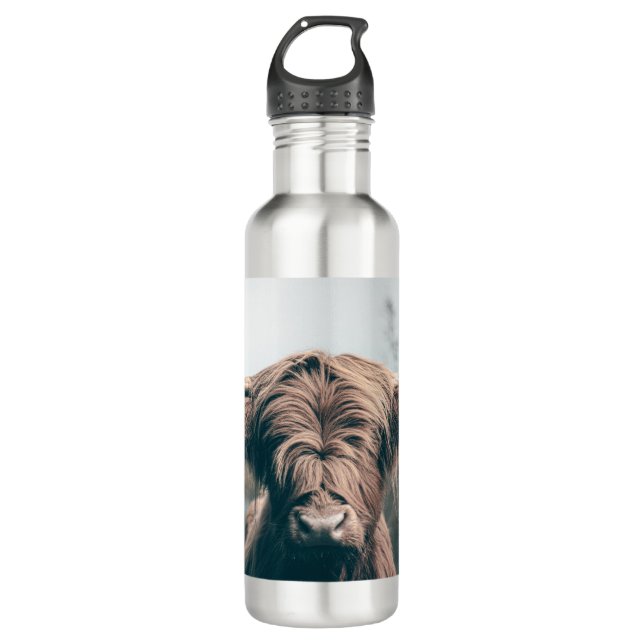Hochlandkuhportrait Edelstahlflasche (Vorderseite)