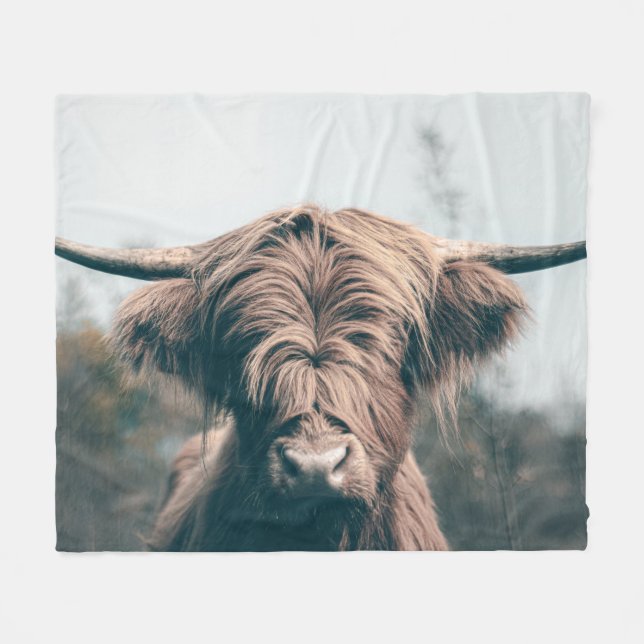 Hochlandkuhportrait Fleecedecke (Vorderseite (Horizontal))