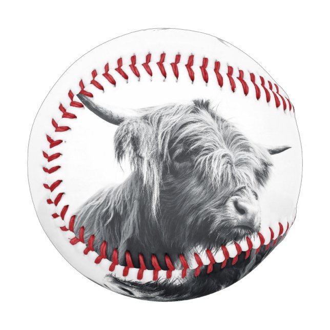 Hochlandkuhportrait Initialmonogramm Schwarz-weiß Baseball (Vorderseite Links)
