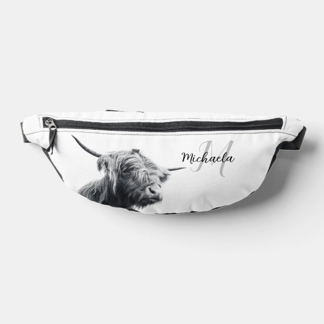 Hochlandkuhportrait Initialmonogramm Schwarz-weiß Bauchtasche (Ablage )