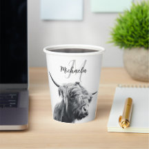 Hochlandkuhportrait Initialmonogramm Schwarz-weiß