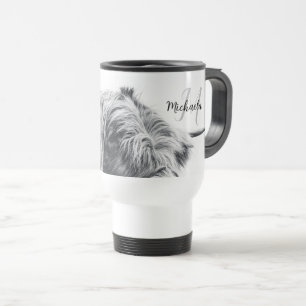 Hochlandkuhportrait Initialmonogramm Schwarz-weiß Reisebecher
