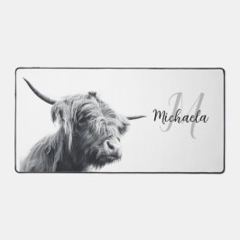 Hochlandkuhportrait Initialmonogramm Schwarz-weiß Schreibtischunterlage