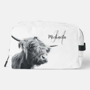 Hochlandkuhportrait Initialmonogramm Schwarz-weiß Waschbeutel