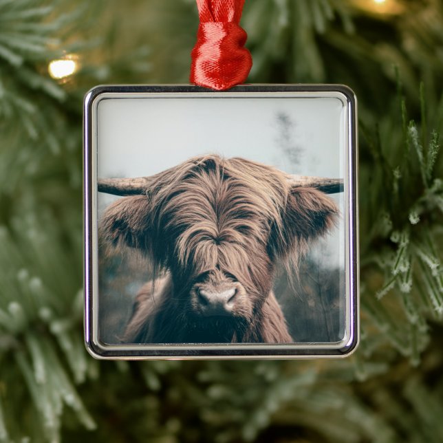 Hochlandkuhportrait Ornament Aus Metall (Baum)