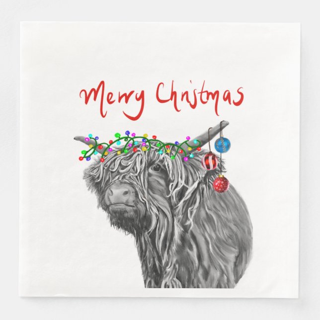 Hochlandkuhweihnachtszettel Serviette (Vorderseite)