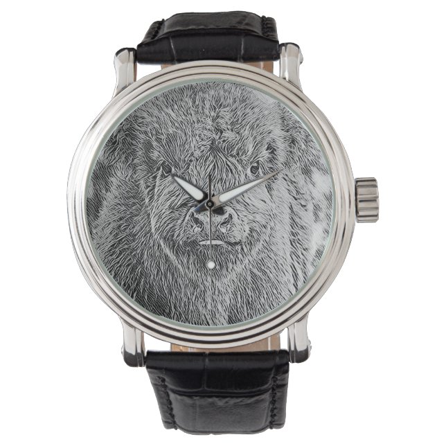 Hochlandkuhwoodcut Watch Armbanduhr (Vorderseite)
