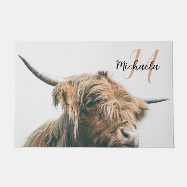 Hochlandportrait individuelle Name Fußmatte (Vorderseite)