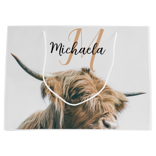 Hochlandportrait individuelle Name Große Geschenktüte (Vorderseite)