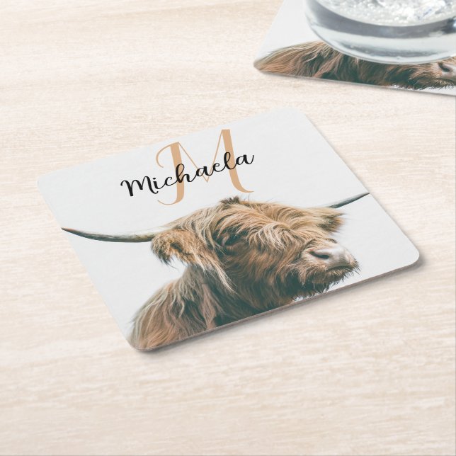 Hochlandportrait individuelle Name Rechteckiger Pappuntersetzer (angewinkelt)
