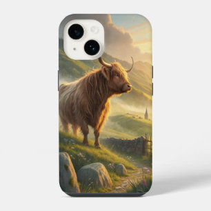 Hochlandrind in einer nebligen Landschaft stehend iPhone 14 Hülle