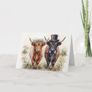 Hochlandrinder Braut und Bräutigam auf Hochzeit Karte