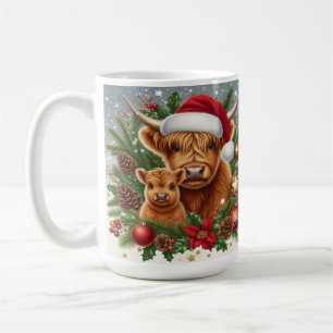 Hochlandrinder im festlichen Weihnachtskranz Kaffeetasse