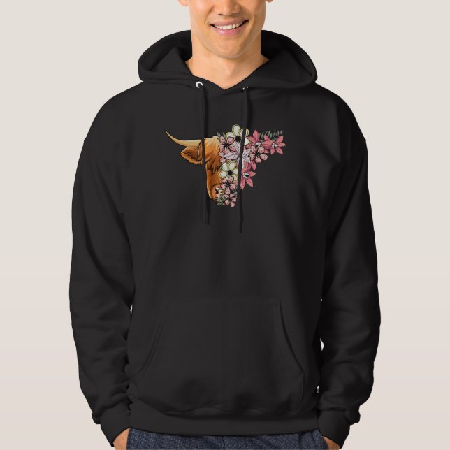 Hochlandrinder mit Blume Hoodie (Vorderseite)