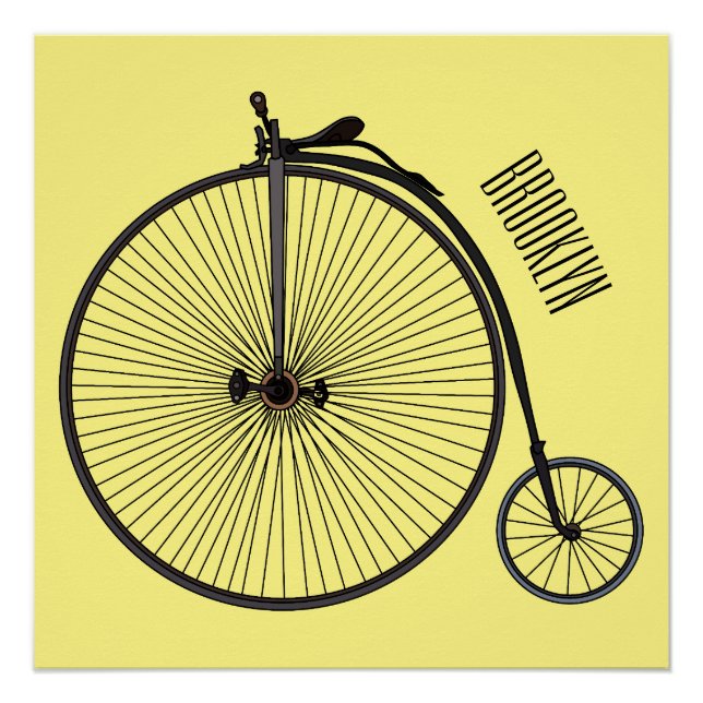 Hochrad Fahrrad Cartoon-Illustration Poster (Vorderseite)