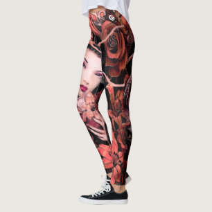 Hochrote Geisha-Lotos-Blume Leggings