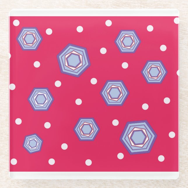 Hochrotes Rosa mit Hexagon-Glasgetränk-Untersetzer Glasuntersetzer (Vorderseite)