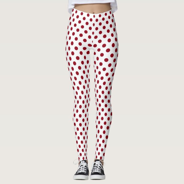 Hochrotes Rot-Tupfen-Kreise Leggings (Vorderseite)