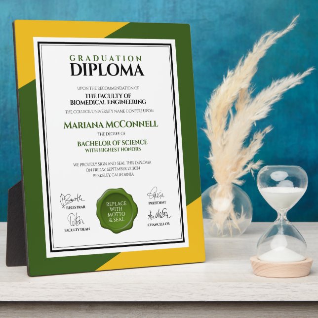 Hochschuldiplom der Green Gold School Uni Fotoplatte (Seite)