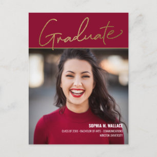 Hochschule für Rotes Foto (Elegante Gold Script) Ankündigungspostkarte