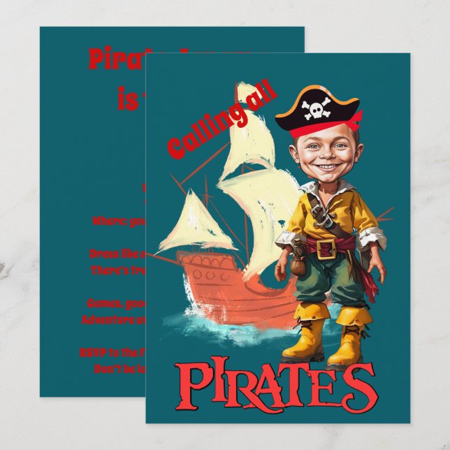 Hochsee-Erlebnis - Piratenschiff Einladung (Vorne/Hinten)